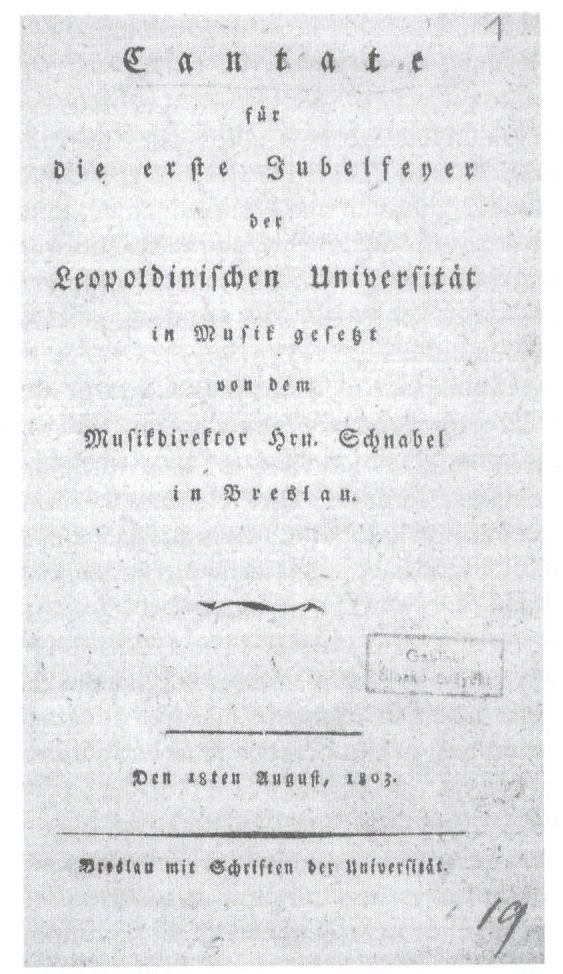 The title card of the cantata libretto for the centenary of Wrocław University